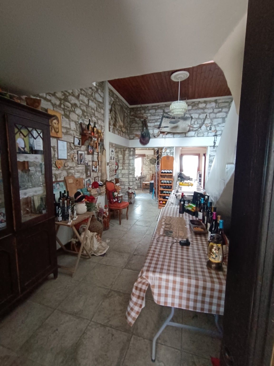Traditional interior with stone walls